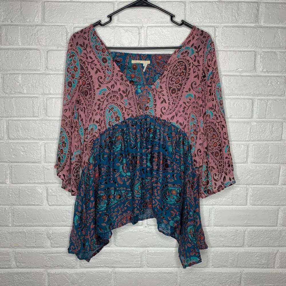 Floreat Anthropologie Valo‎ Velvet Burnout Paisley Top size XS
